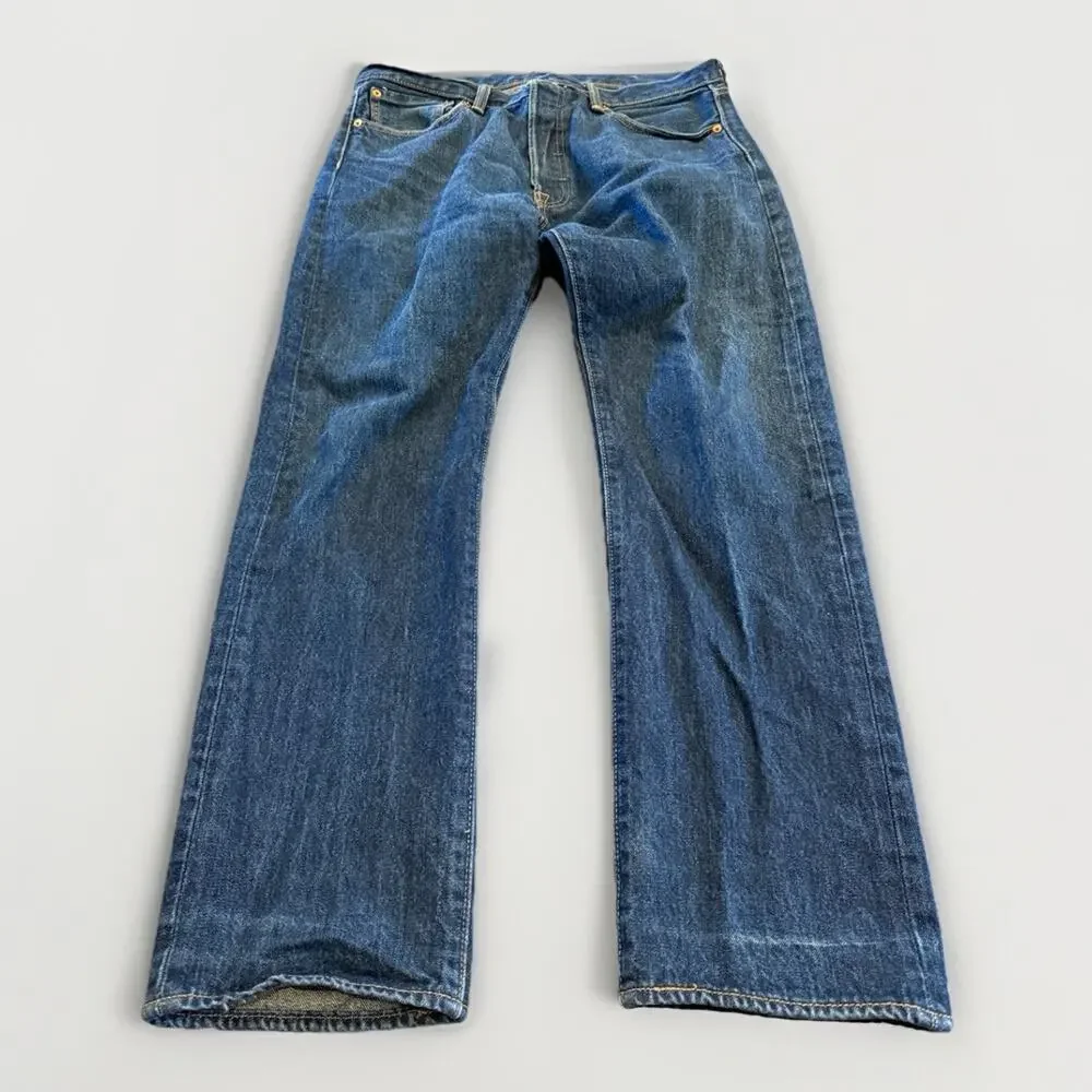 Levis 501 Mens Blue Denim Button Fly Classic Straight Jeans Size 33x30